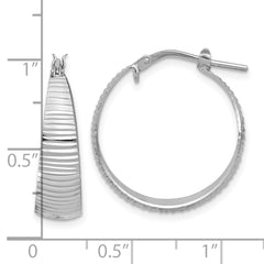 Sterling Silver RH-plated Polish D/C Tapered LG Round Hoop Earrings