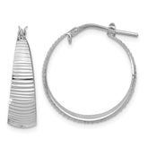 Sterling Silver RH-plated Polish D/C Tapered LG Round Hoop Earrings