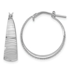 Sterling Silver RH-plated Polish D/C Tapered LG Round Hoop Earrings