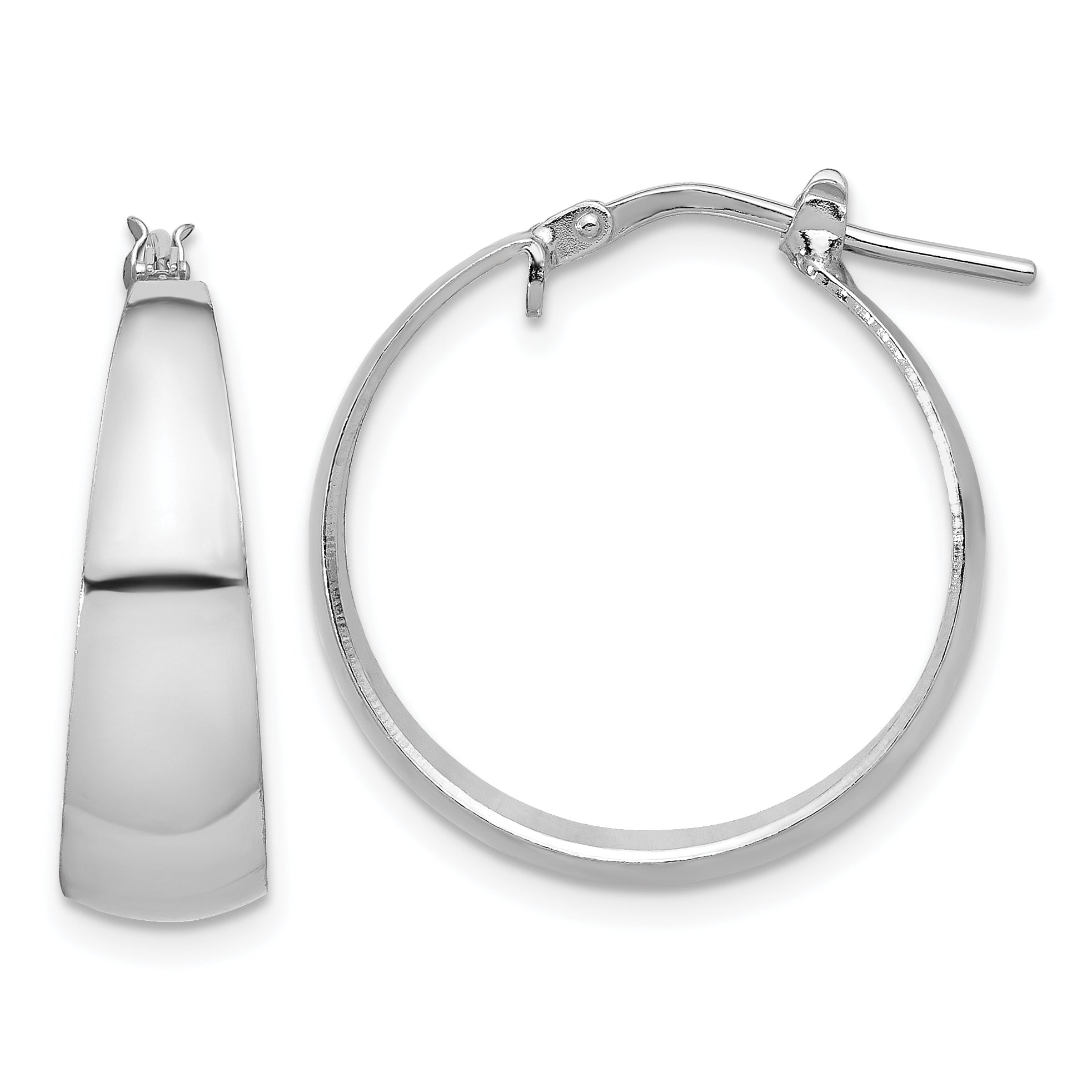 Sterling Silver RH-plated Polished Tapered Round LG Hoop Earrings