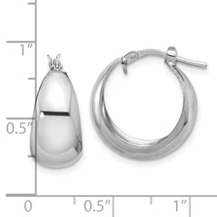 Sterling Silver RH-plated Polished Tapered Round SM Hoop Earrings
