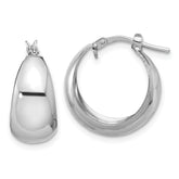 Sterling Silver RH-plated Polished Tapered Round SM Hoop Earrings