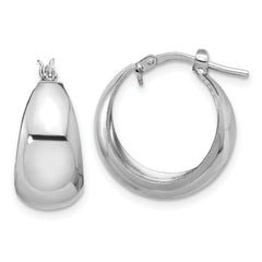 Sterling Silver RH-plated Polished Tapered Round SM Hoop Earrings
