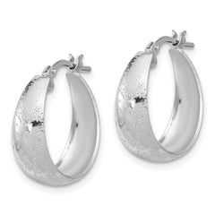 Sterling Silver RH-plated Sparkle Texture Tapered Round Hoop Earrings