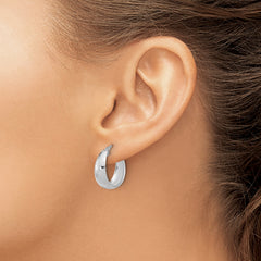 Sterling Silver RH-plated Sparkle Texture Tapered Round Hoop Earrings