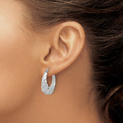 Sterling Silver Rhodium-plated Polished Oval Shrimp Hoop Earrings