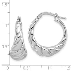 Sterling Silver Rhodium-plated Polished Oval Shrimp Hoop Earrings