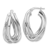Sterling Silver RH-plated Polished and Twisted Fancy Oval Hoop Earrings