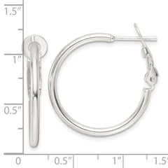 Sterling Silver Polished 25x2mm Omega Back Round Hoop Earrings