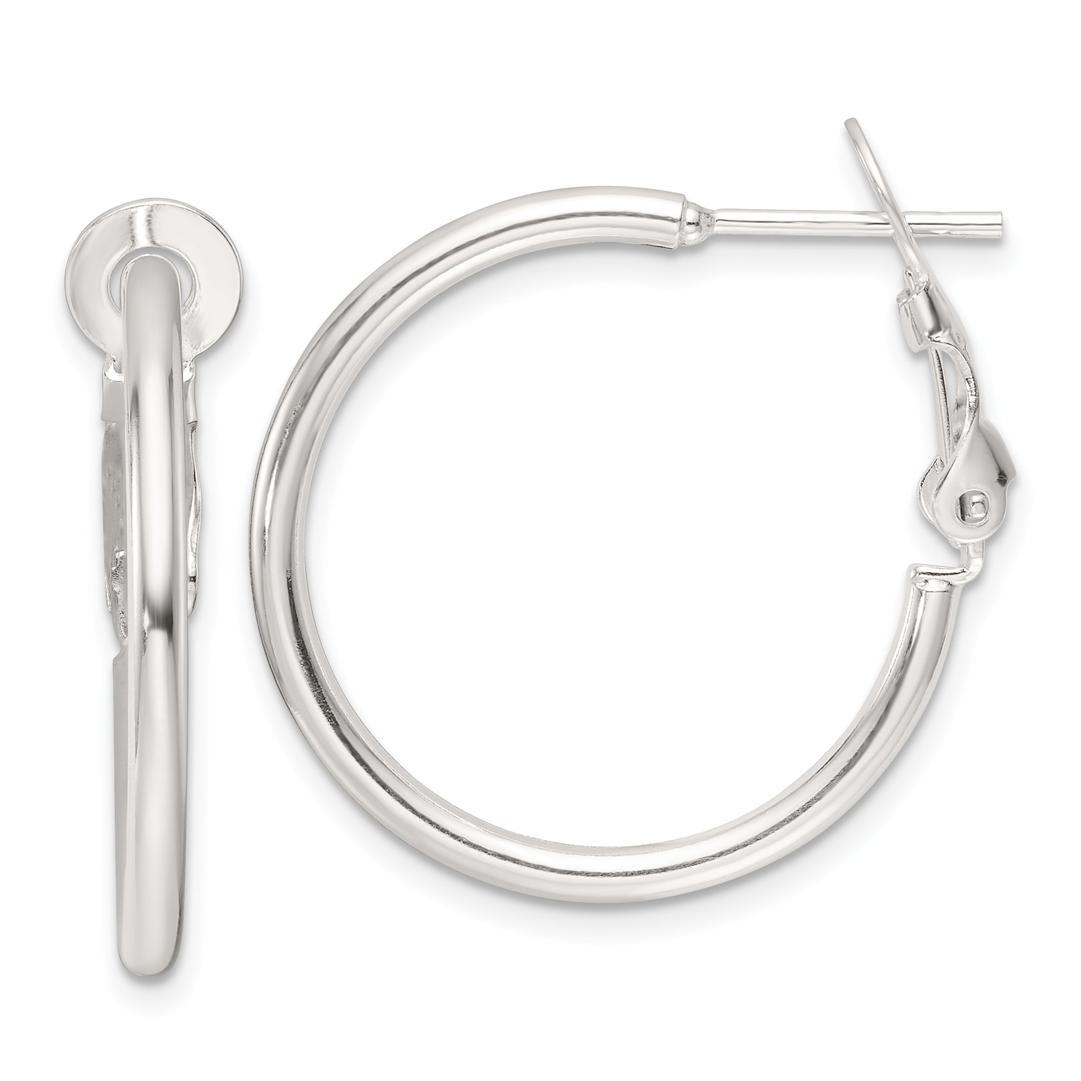 Sterling Silver Polished 25x2mm Omega Back Round Hoop Earrings