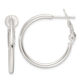 Sterling Silver Polished 25x2mm Omega Back Round Hoop Earrings