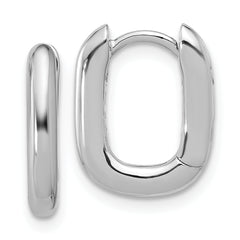 Sterling Silver Rhodium-plated Rounded Edge Square Hinged Hoop Earrings