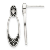 Sterling Silver Polished and Antiqued Oval Post Earrings