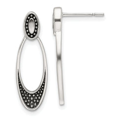 Sterling Silver Polished and Antiqued Oval Post Earrings