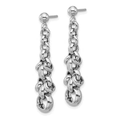 Sterling Silver Rhodium-plated Link Dangle Post Earrings