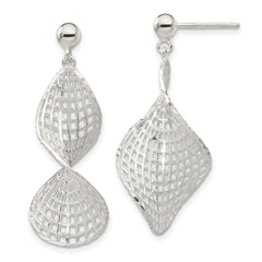 Sterling Silver RH-pltd Brushed Diamond-cut Twisted Post Dangle Earrings