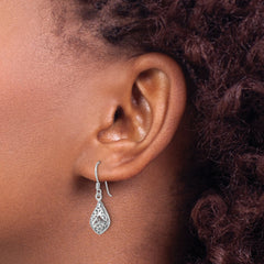 Sterling Silver Rhod-plated Polished Puffed Teardrop Filigree Earrings