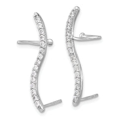 Sterling Silver Rhod-plated Polished Curved CZ Ear Cuff and Post Earrings