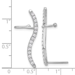 Sterling Silver Rhod-plated Polished Curved CZ Ear Cuff and Post Earrings