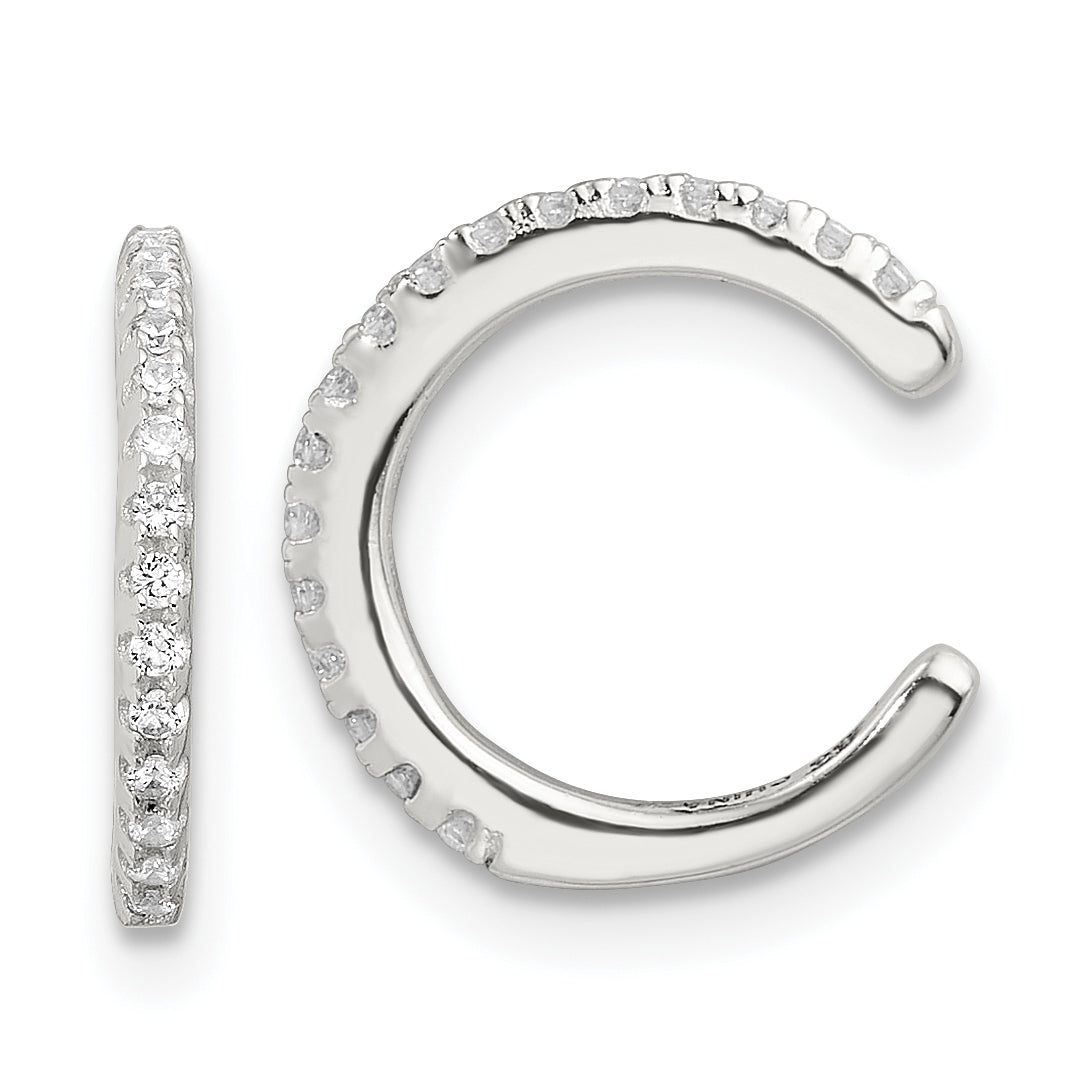 Sterling Silver E-Coating Polished CZ Pair of 2 Cuff Earrings