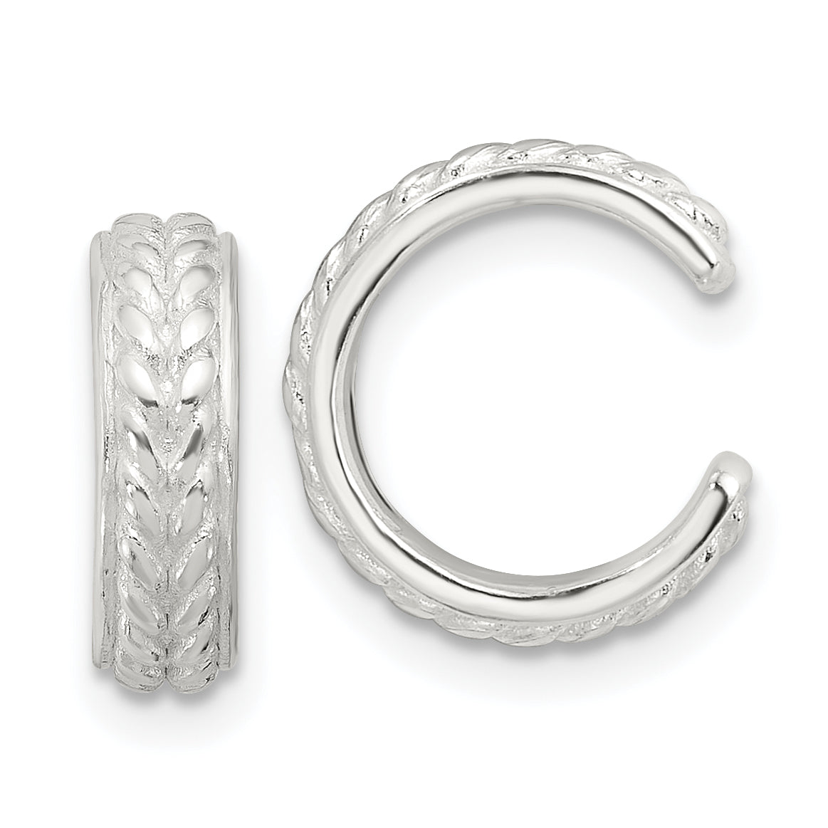 Sterling Silver E-Coating Polished and Textured Pair of 2 Cuff Earrings