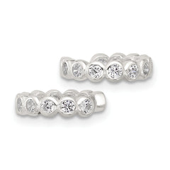 Sterling Silver E-Coating Polished CZ Bezel Pair of 2 Cuff Earrings