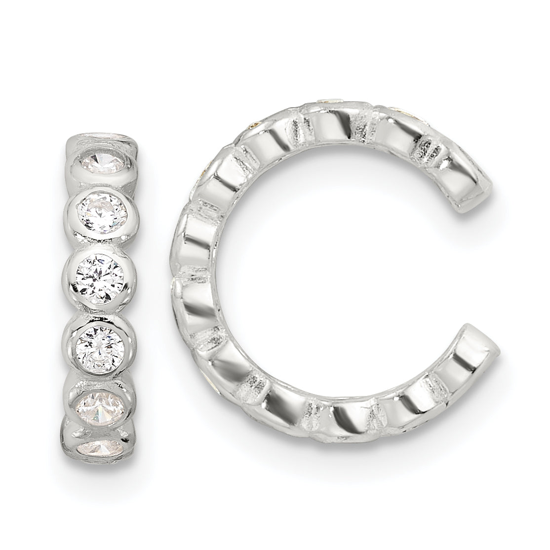 Sterling Silver E-Coating Polished CZ Bezel Pair of 2 Cuff Earrings
