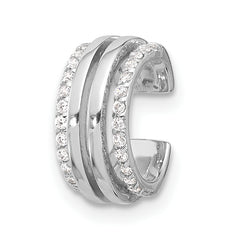 Sterling Silver Rhodium-plated Polished 4 Row CZ Single Cuff Earring