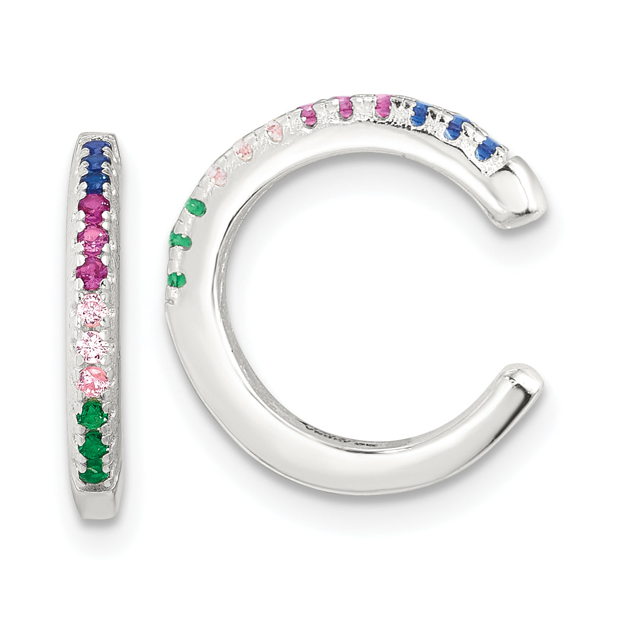 Sterling Silver E-Coating Polished Multicolor CZ Pair of 2 Cuff Earrings