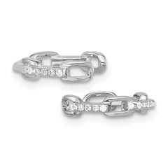 Sterling Silver Rhod-plated CZ Chain Link Design Pair of 2 Cuff Earrings
