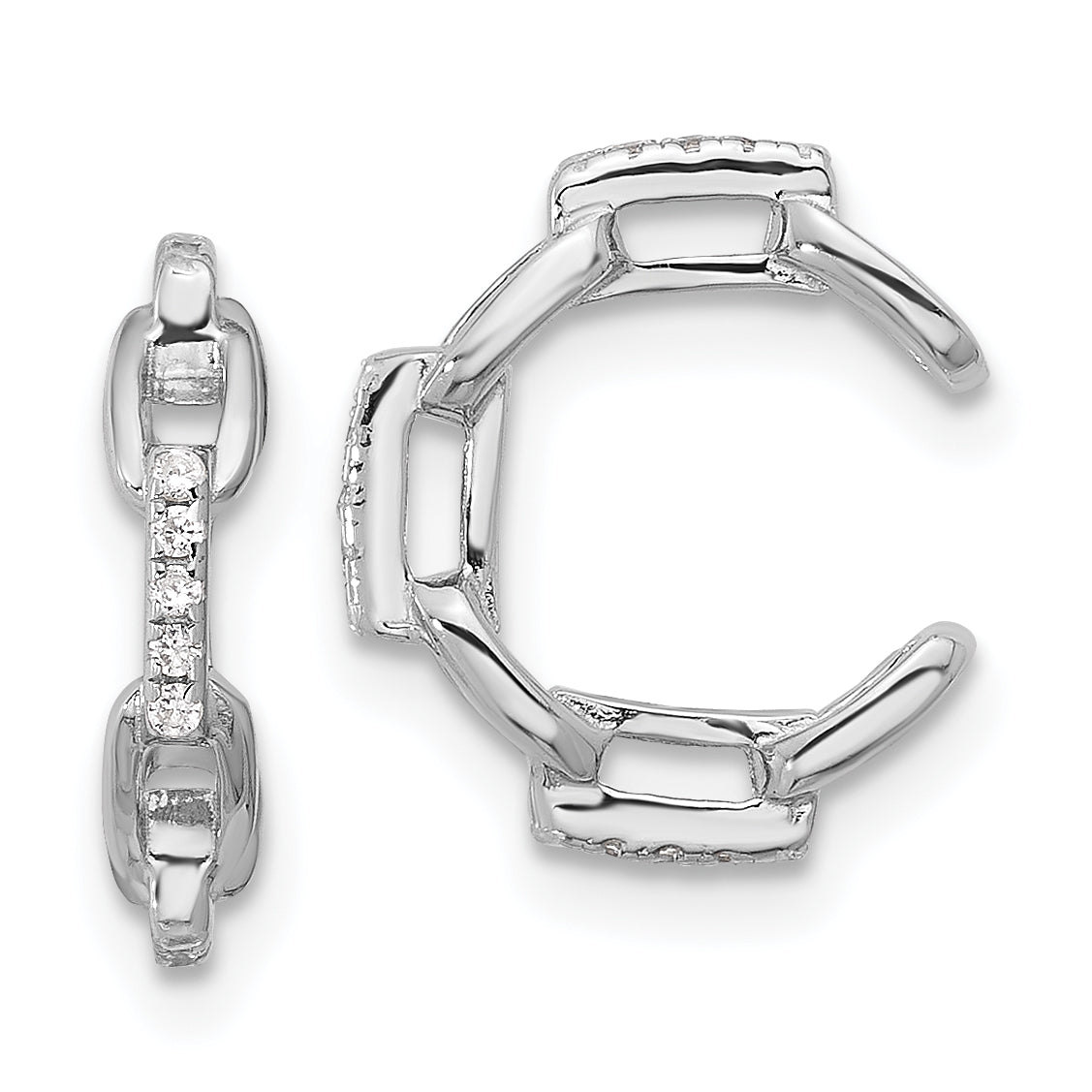 Sterling Silver Rhod-plated CZ Chain Link Design Pair of 2 Cuff Earrings