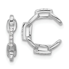 Sterling Silver Rhod-plated CZ Chain Link Design Pair of 2 Cuff Earrings