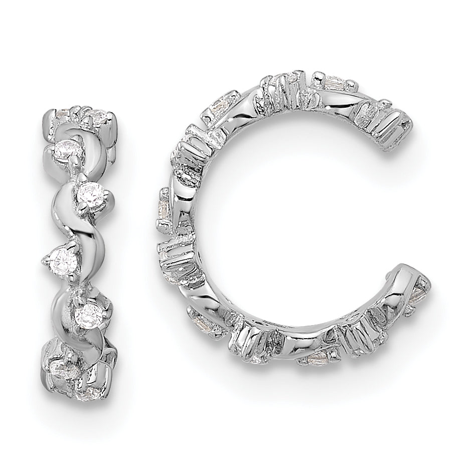 Sterling Silver Rhodium-plated Polished CZ Pair of 2 Cuff Earrings
