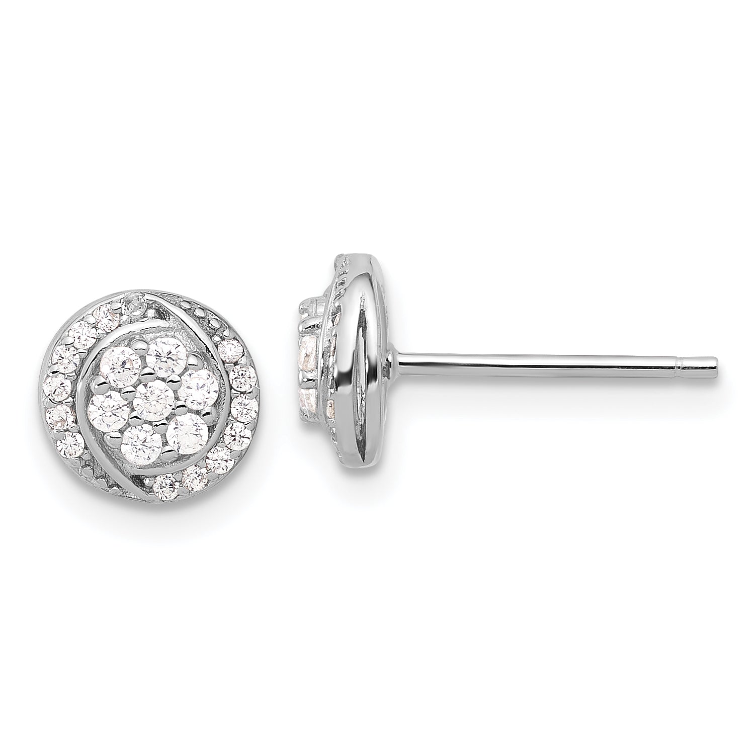 Sterling Silver Rhodium-plated Polished Cluster Pav‚ CZ Post Earrings