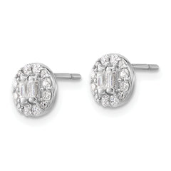 Sterling Silver Rhodium-plated Polished CZ Halo Cluster Post Earrings