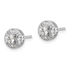 Sterling Silver Rhod-plated Textured Round CZ Cluster Post Earrings