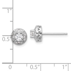 Sterling Silver Rhod-plated Textured Round CZ Cluster Post Earrings