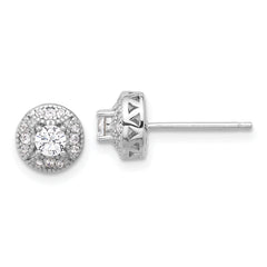 Sterling Silver Rhod-plated Textured Round CZ Cluster Post Earrings