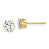 Sterling Silver Gold-tone Polished 6 Prong 6mm CZ Post Stud Earrings