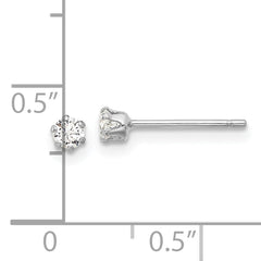 Sterling Silver RH-plated Polished 6 Prong 3mm CZ Post Stud Earrings