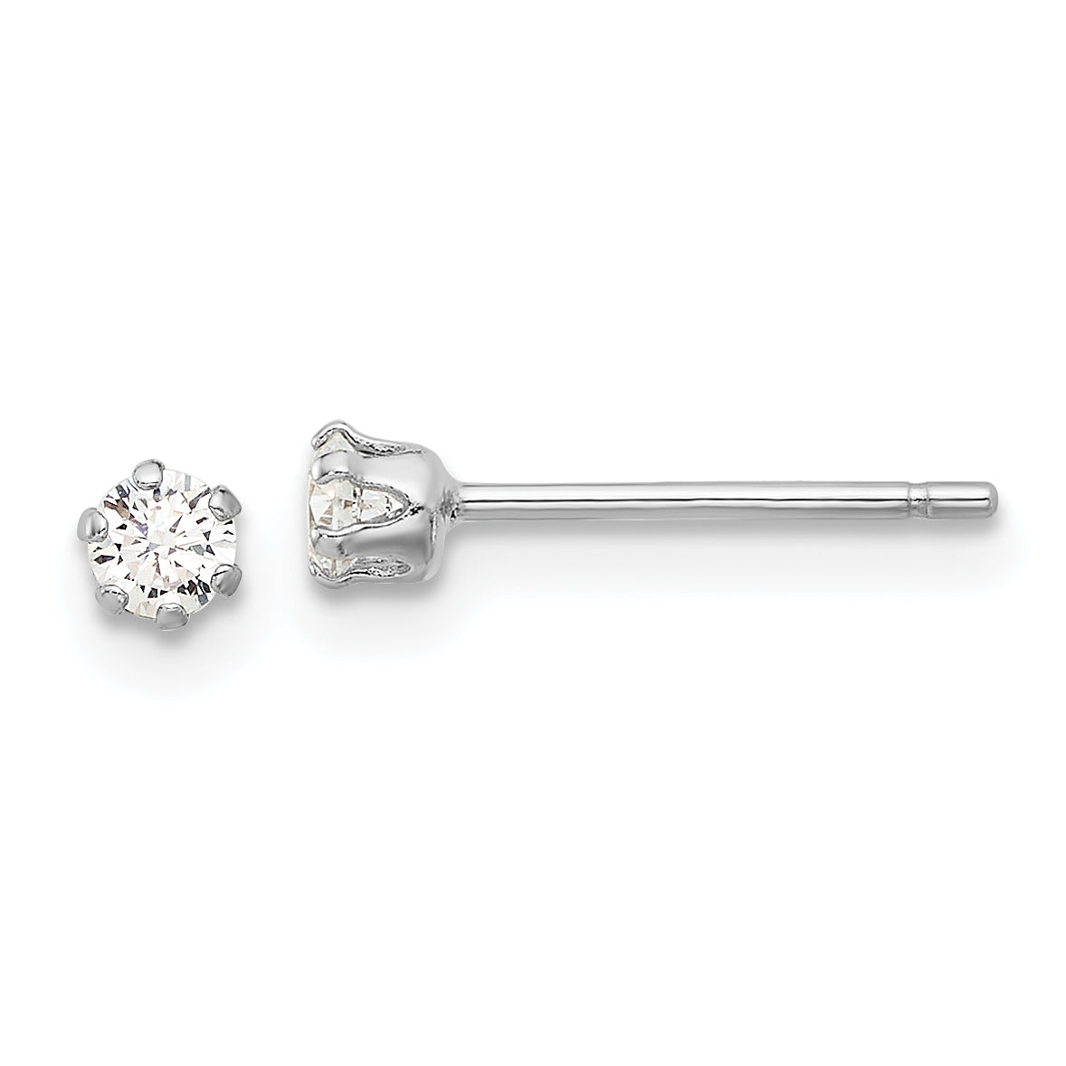 Sterling Silver RH-plated Polished 6 Prong 3mm CZ Post Stud Earrings