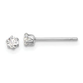 Sterling Silver RH-plated Polished 6 Prong 3mm CZ Post Stud Earrings