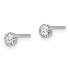 Sterling Silver Rhod-plated 3mm CZ Grooved Bezel Post Stud Earrings