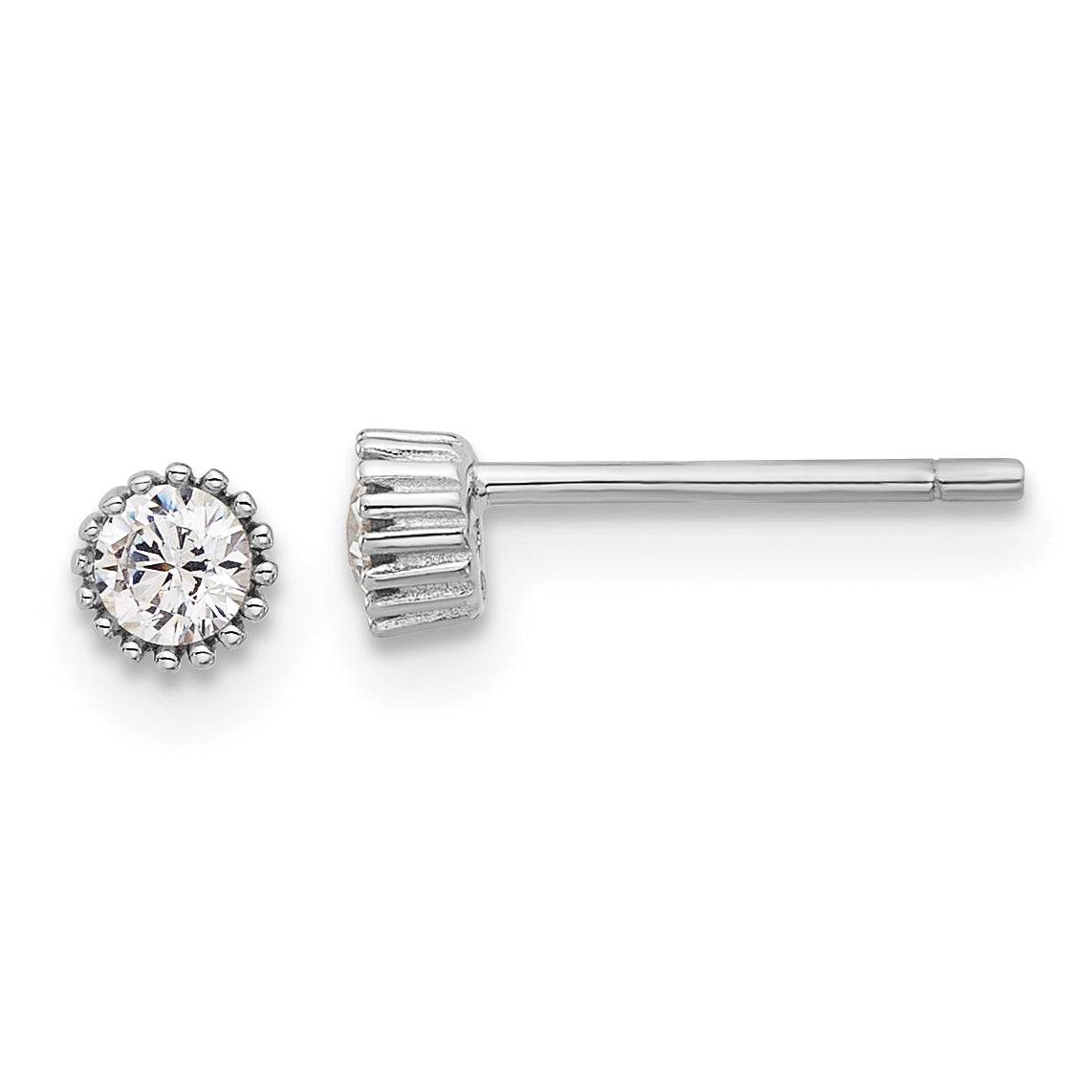 Sterling Silver Rhod-plated 3mm CZ Grooved Bezel Post Stud Earrings