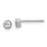 Sterling Silver Rhod-plated 3mm CZ Grooved Bezel Post Stud Earrings