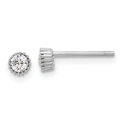 Sterling Silver Rhod-plated 3mm CZ Grooved Bezel Post Stud Earrings