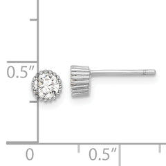 Sterling Silver Rhod-plated 4mm CZ Grooved Bezel Post Stud Earrings