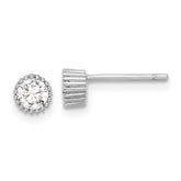 Sterling Silver Rhod-plated 4mm CZ Grooved Bezel Post Stud Earrings