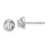 Sterling Silver Rhodium-plated Polished Swirl CZ Circle Post Earrings