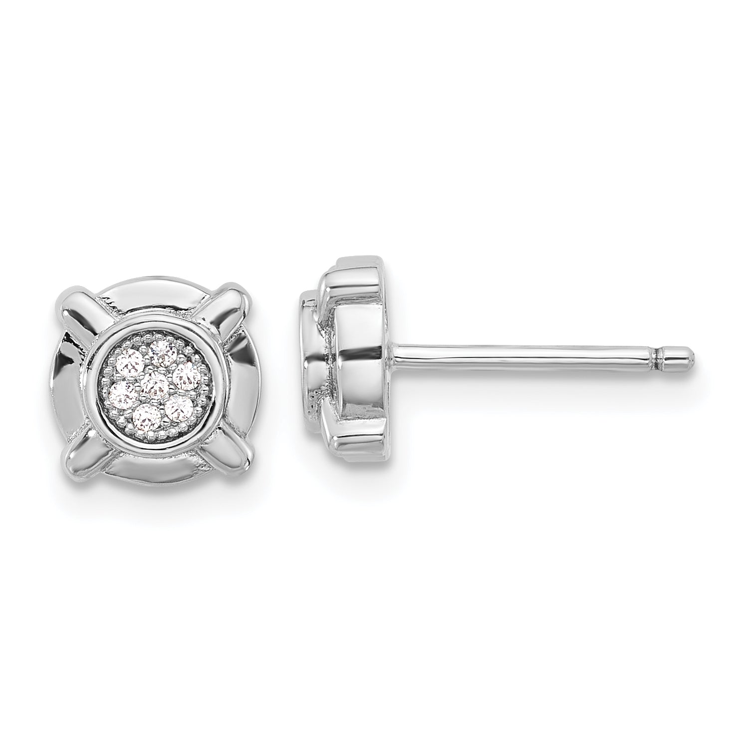 Sterling Silver Rhodium-plated Polished CZ Circle Post Earrings